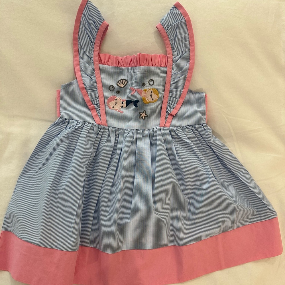 ADORABLE Light Blue and Pink Ruffle Mermaid Dress with Bow 12-24 Mos